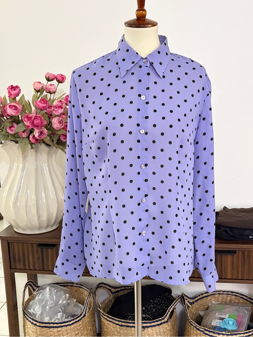 Emma James Polka Dot Button-Down Shirt with tie